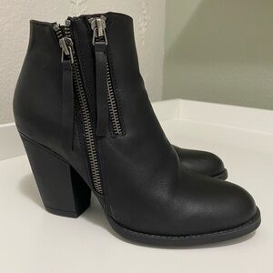 Dominique Double-Zip Black Ankle Booties